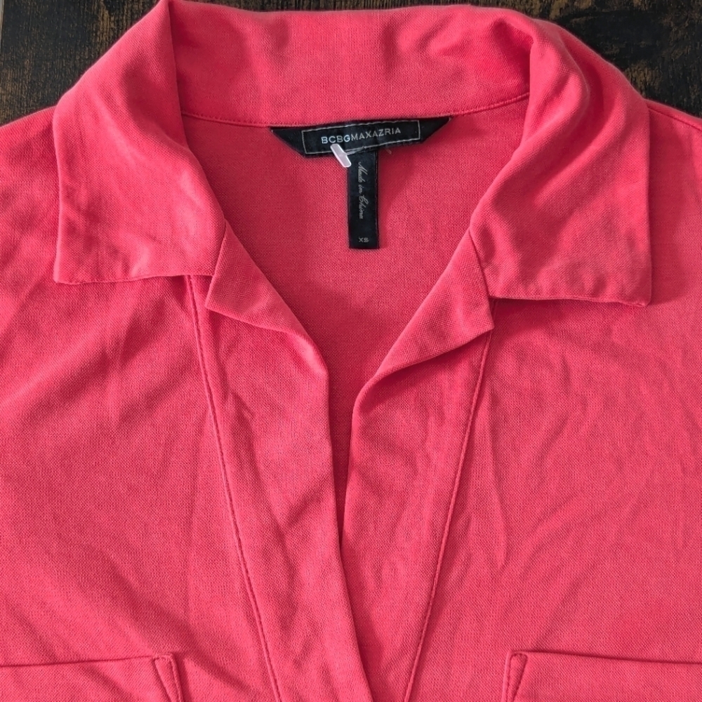 BCBGMaxazria Oversized Shirt dress with collar Blakely Vintage Red Berry Size XS - Picture 4 of 8